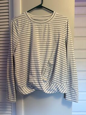 Old Navy Active Striped Knit Top - White & Navy Blue